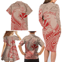 Hawaii Monk Seal and Map Family Matching Long Sleeve Bodycon Dress and Hawaiian Shirt Polynesian Kanaka Maoli Red Vibe LT9 - Polynesian Pride