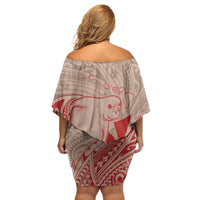Hawaii Monk Seal and Map Family Matching Off Shoulder Short Dress and Hawaiian Shirt Polynesian Kanaka Maoli Red Vibe LT9 - Polynesian Pride