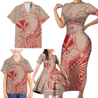 Hawaii Monk Seal and Map Family Matching Short Sleeve Bodycon Dress and Hawaiian Shirt Polynesian Kanaka Maoli Red Vibe LT9 - Polynesian Pride
