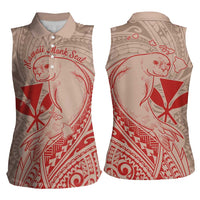 Hawaii Monk Seal and Map Women Sleeveless Polo Shirt Polynesian Kanaka Maoli Red Vibe LT9 - Polynesian Pride