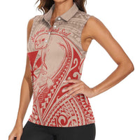 Hawaii Monk Seal and Map Women Sleeveless Polo Shirt Polynesian Kanaka Maoli Red Vibe LT9 - Polynesian Pride