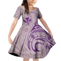 Hawaii Monk Seal and Map Family Matching Off Shoulder Short Dress and Hawaiian Shirt Polynesian Kanaka Maoli Violet Vibe LT9 Daughter's Dress Violet - Polynesian Pride