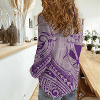 Hawaii Monk Seal and Map Women Casual Shirt Polynesian Kanaka Maoli Violet Vibe LT9 - Polynesian Pride
