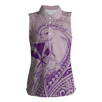 Hawaii Monk Seal and Map Women Sleeveless Polo Shirt Polynesian Kanaka Maoli Violet Vibe LT9 Female Violet - Polynesian Pride