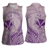 Hawaii Monk Seal and Map Women Sleeveless Polo Shirt Polynesian Kanaka Maoli Violet Vibe LT9 - Polynesian Pride