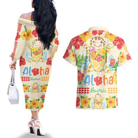 Kawaii Turtle Couples Matching Off The Shoulder Long Sleeve Dress and Hawaiian Shirt Aloha Hibiscus Flowers LT9 - Polynesian Pride