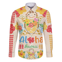 Kawaii Turtle Family Matching Off Shoulder Maxi Dress and Hawaiian Shirt Aloha Hibiscus Flowers LT9 Dad's Shirt - Long Sleeve Beige - Polynesian Pride