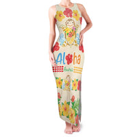 Kawaii Turtle Family Matching Tank Maxi Dress and Hawaiian Shirt Aloha Hibiscus Flowers LT9 Mom's Dress Beige - Polynesian Pride