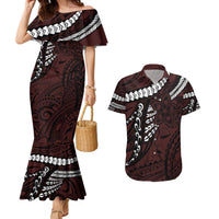 Polynesian Girl Tribal Tattoo Couples Matching Mermaid Dress and Hawaiian Shirt Oxbood Vibe LT9 Oxblood - Polynesian Pride