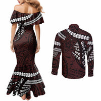Polynesian Girl Tribal Tattoo Couples Matching Mermaid Dress and Long Sleeve Button Shirt Oxbood Vibe LT9 - Polynesian Pride