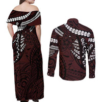 Polynesian Girl Tribal Tattoo Couples Matching Off Shoulder Maxi Dress and Long Sleeve Button Shirt Oxbood Vibe LT9 - Polynesian Pride
