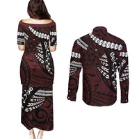 Polynesian Girl Tribal Tattoo Couples Matching Puletasi and Long Sleeve Button Shirt Oxbood Vibe LT9 - Polynesian Pride