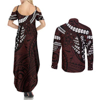 Polynesian Girl Tribal Tattoo Couples Matching Summer Maxi Dress and Long Sleeve Button Shirt Oxbood Vibe LT9 - Polynesian Pride