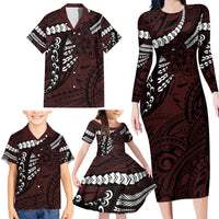 Polynesian Girl Tribal Tattoo Family Matching Long Sleeve Bodycon Dress and Hawaiian Shirt Oxbood Vibe LT9 - Polynesian Pride