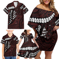 Polynesian Girl Tribal Tattoo Family Matching Off Shoulder Short Dress and Hawaiian Shirt Oxbood Vibe LT9 - Polynesian Pride