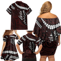Polynesian Girl Tribal Tattoo Family Matching Off Shoulder Short Dress and Hawaiian Shirt Oxbood Vibe LT9 - Polynesian Pride