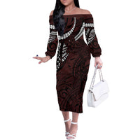 Polynesian Girl Tribal Tattoo Off The Shoulder Long Sleeve Dress Oxbood Vibe LT9 Women Oxblood - Polynesian Pride