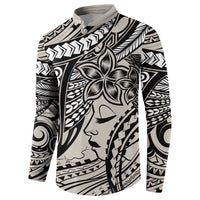 Polynesian Girl Tribal Tattoo Button Sweatshirt Beige Vibe