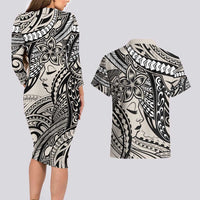 Polynesian Girl Tribal Tattoo Couples Matching Long Sleeve Bodycon Dress and Hawaiian Shirt Beige Vibe LT9 - Polynesian Pride