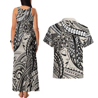 Polynesian Girl Tribal Tattoo Couples Matching Tank Maxi Dress and Hawaiian Shirt Beige Vibe LT9 - Polynesian Pride