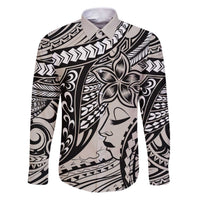 Polynesian Girl Tribal Tattoo Family Matching Puletasi and Hawaiian Shirt Beige Vibe LT9 Dad's Shirt - Long Sleeve Beige - Polynesian Pride