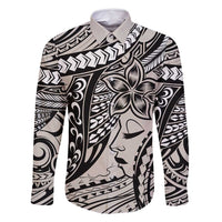 Polynesian Girl Tribal Tattoo Family Matching Tank Maxi Dress and Hawaiian Shirt Beige Vibe LT9 Dad's Shirt - Long Sleeve Beige - Polynesian Pride