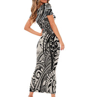 Polynesian Girl Tribal Tattoo Short Sleeve Bodycon Dress Beige Vibe LT9 - Polynesian Pride