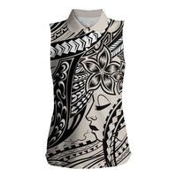Polynesian Girl Tribal Tattoo Women Sleeveless Polo Shirt Beige Vibe LT9 Female Beige - Polynesian Pride