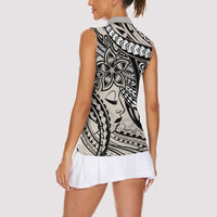 Polynesian Girl Tribal Tattoo Women Sleeveless Polo Shirt Beige Vibe LT9 - Polynesian Pride