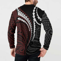 Polynesian Oxblood Line Art Tribal Tattoo Button Sweatshirt