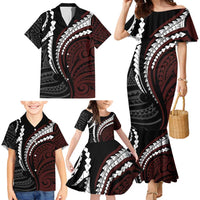 Polynesian Oxblood Line Art Tribal Tattoo Family Matching Mermaid Dress and Hawaiian Shirt LT9 - Polynesian Pride