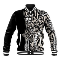Polynesian Plumeria Floral Tattoo Pattern Baseball Jacket Beige Style