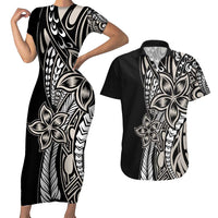 Polynesian Plumeria Floral Tattoo Pattern Couples Matching Short Sleeve Bodycon Dress and Hawaiian Shirt Beige Style LT9 Beige - Polynesian Pride