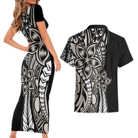 Polynesian Plumeria Floral Tattoo Pattern Couples Matching Short Sleeve Bodycon Dress and Hawaiian Shirt Beige Style LT9 - Polynesian Pride