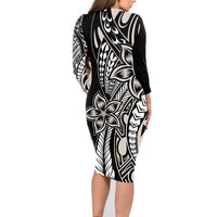 Polynesian Plumeria Floral Tattoo Pattern Family Matching Long Sleeve Bodycon Dress and Hawaiian Shirt Beige Style LT9 - Polynesian Pride