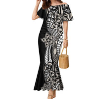 Polynesian Plumeria Floral Tattoo Pattern Family Matching Mermaid Dress and Hawaiian Shirt Beige Style LT9 Mom's Dress Beige - Polynesian Pride