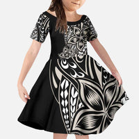 Polynesian Plumeria Floral Tattoo Pattern Family Matching Off Shoulder Maxi Dress and Hawaiian Shirt Beige Style LT9 Daughter's Dress Beige - Polynesian Pride