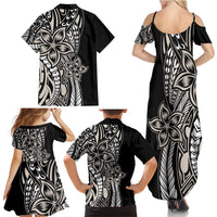 Polynesian Plumeria Floral Tattoo Pattern Family Matching Summer Maxi Dress and Hawaiian Shirt Beige Style LT9 - Polynesian Pride