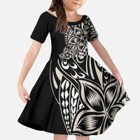 Polynesian Plumeria Floral Tattoo Pattern Family Matching Tank Maxi Dress and Hawaiian Shirt Beige Style LT9 Daughter's Dress Beige - Polynesian Pride