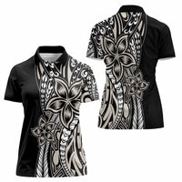 Polynesian Plumeria Floral Tattoo Pattern Women Polo Shirt Beige Style