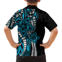 Polynesian Plumeria Floral Tattoo Pattern Family Matching Off Shoulder Maxi Dress and Hawaiian Shirt Blue Style LT9 - Polynesian Pride