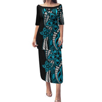 Polynesian Plumeria Floral Tattoo Pattern Family Matching Puletasi and Hawaiian Shirt Blue Style LT9 Mom's Dress Blue - Polynesian Pride