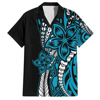 Polynesian Plumeria Floral Tattoo Pattern Family Matching Short Sleeve Bodycon Dress and Hawaiian Shirt Blue Style LT9 Dad's Shirt - Short Sleeve Blue - Polynesian Pride