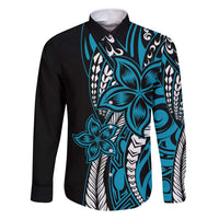 Polynesian Plumeria Floral Tattoo Pattern Family Matching Summer Maxi Dress and Hawaiian Shirt Blue Style LT9 Dad's Shirt - Long Sleeve Blue - Polynesian Pride