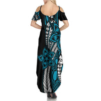 Polynesian Plumeria Floral Tattoo Pattern Family Matching Summer Maxi Dress and Hawaiian Shirt Blue Style LT9 - Polynesian Pride