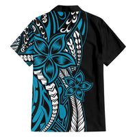 Polynesian Plumeria Floral Tattoo Pattern Family Matching Tank Maxi Dress and Hawaiian Shirt Blue Style LT9 - Polynesian Pride