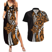 Polynesian Plumeria Floral Tattoo Pattern Couples Matching Summer Maxi Dress and Hawaiian Shirt Gold Style LT9 Gold - Polynesian Pride