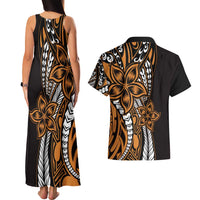 Polynesian Plumeria Floral Tattoo Pattern Couples Matching Tank Maxi Dress and Hawaiian Shirt Gold Style LT9 - Polynesian Pride