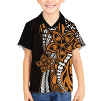 Polynesian Plumeria Floral Tattoo Pattern Family Matching Puletasi and Hawaiian Shirt Gold Style LT9 Son's Shirt Gold - Polynesian Pride