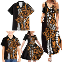 Polynesian Plumeria Floral Tattoo Pattern Family Matching Summer Maxi Dress and Hawaiian Shirt Gold Style LT9 - Polynesian Pride